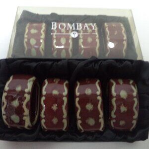 Bombay Company ceramic Napkin Rings oxblood red Set total 8 NEW NIB 2.3" x 1"